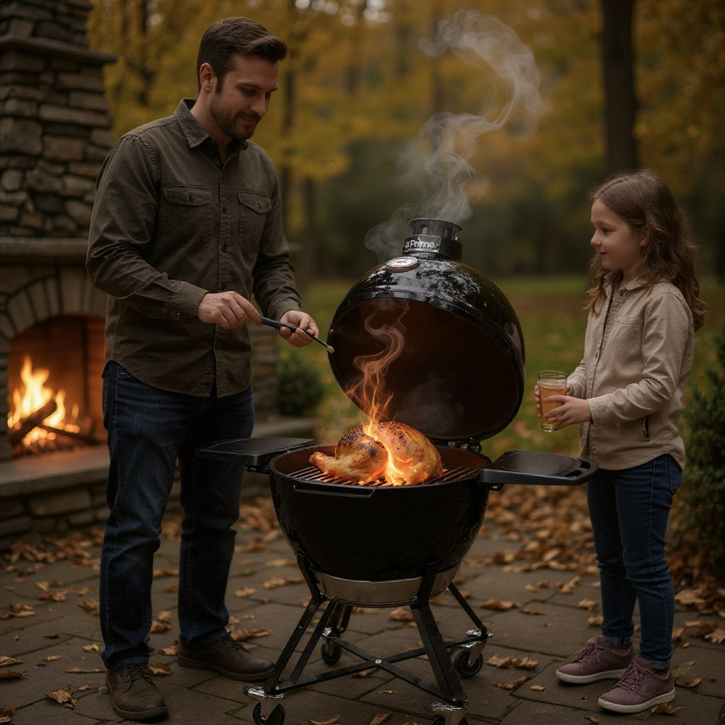 Primo Oval XL 400 All-In-One Ceramic Kamado Grill with Cradle & Side Shelves