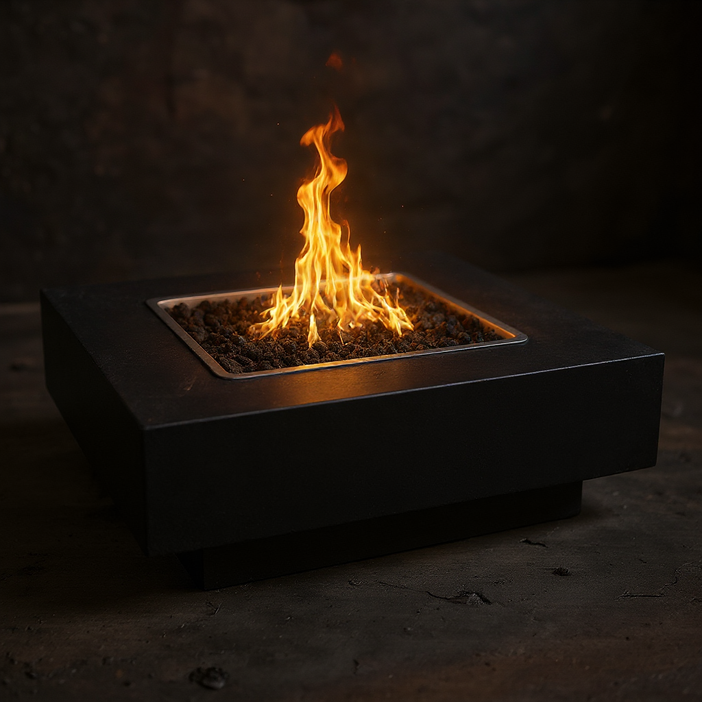 Cabo Square Outdoor Fire Pit Table – Black Powder-Coated Metal – Liquid Propane