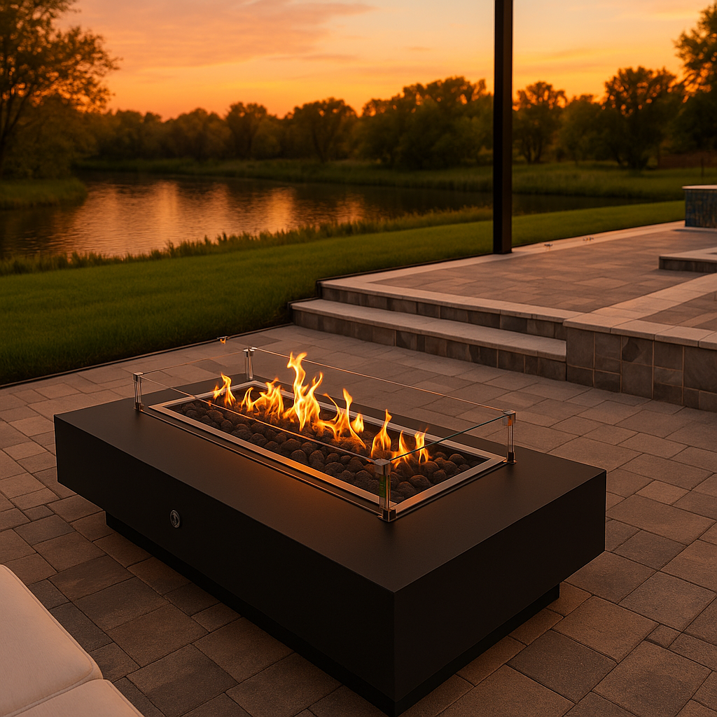 Coronado Rectangular Outdoor Fire Pit Table – Black Powder-Coated Metal – Liquid Propane by The Outdoor Plus