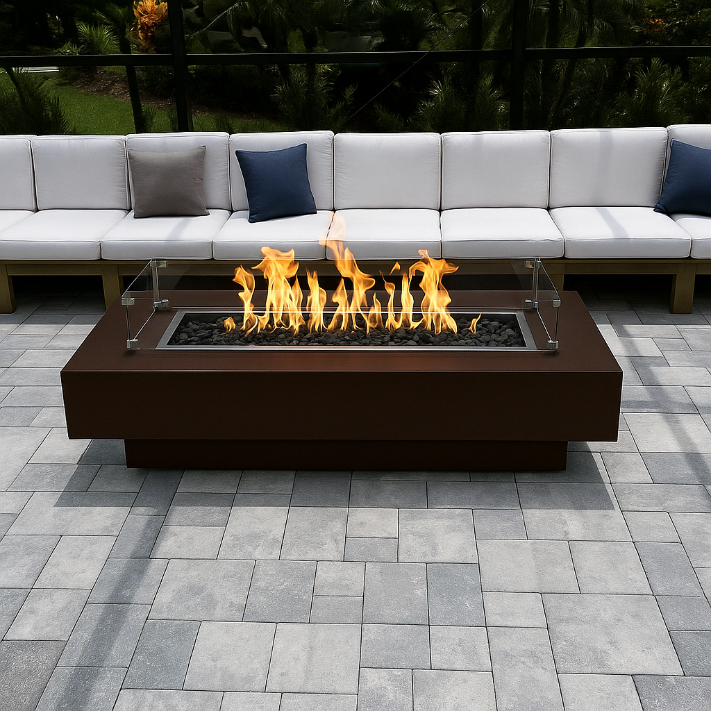 Coronado Rectangular Outdoor Fire Pit Table – Copper Vein Powder-Coated Metal – Liquid Propane by The Outdoor Plus