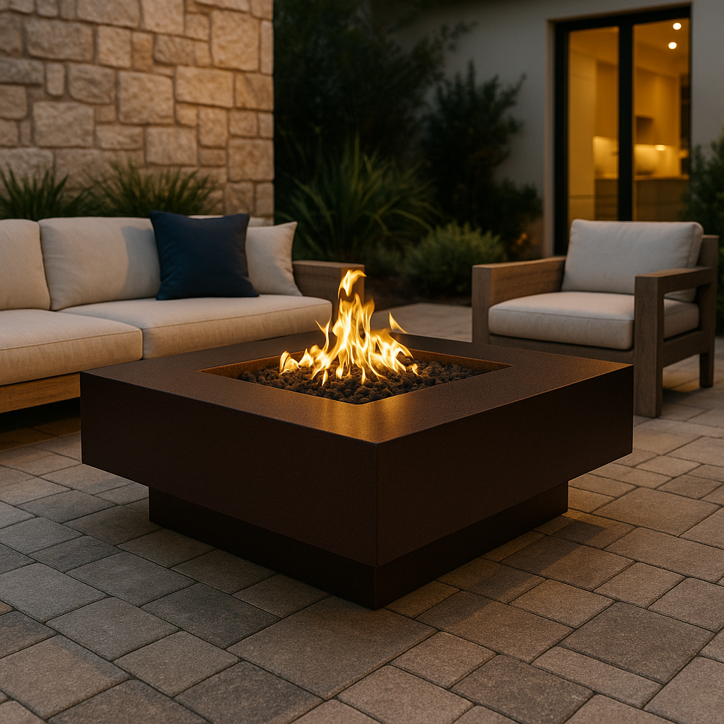 Cabo Square Outdoor Fire Pit Table – Copper Vein Powder-Coated Metal – Liquid Propane by The Outdoor Supply
