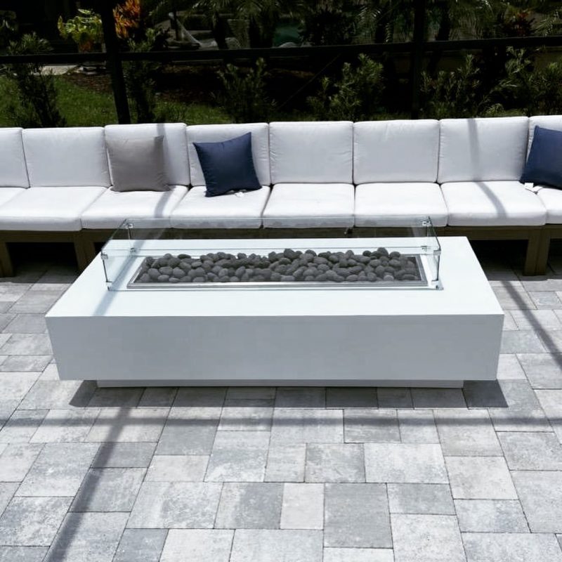 Coronado Rectangular Outdoor Fire Pit Table – White Powder-Coated Metal – Liquid Propane by The Outdoor Plus