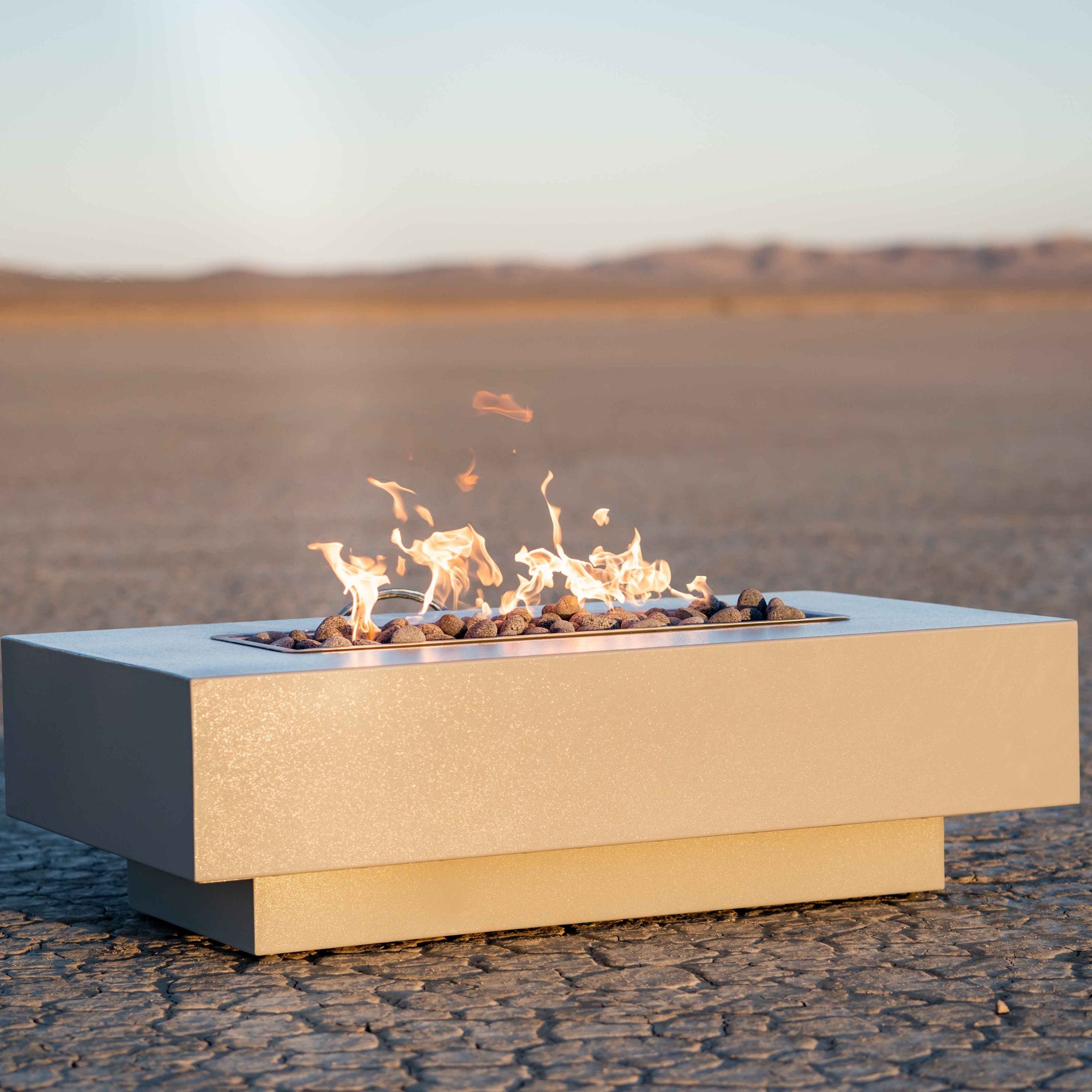 Coronado Rectangular Outdoor Fire Pit Table – White Powder-Coated Metal – Liquid Propane by The Outdoor Plus