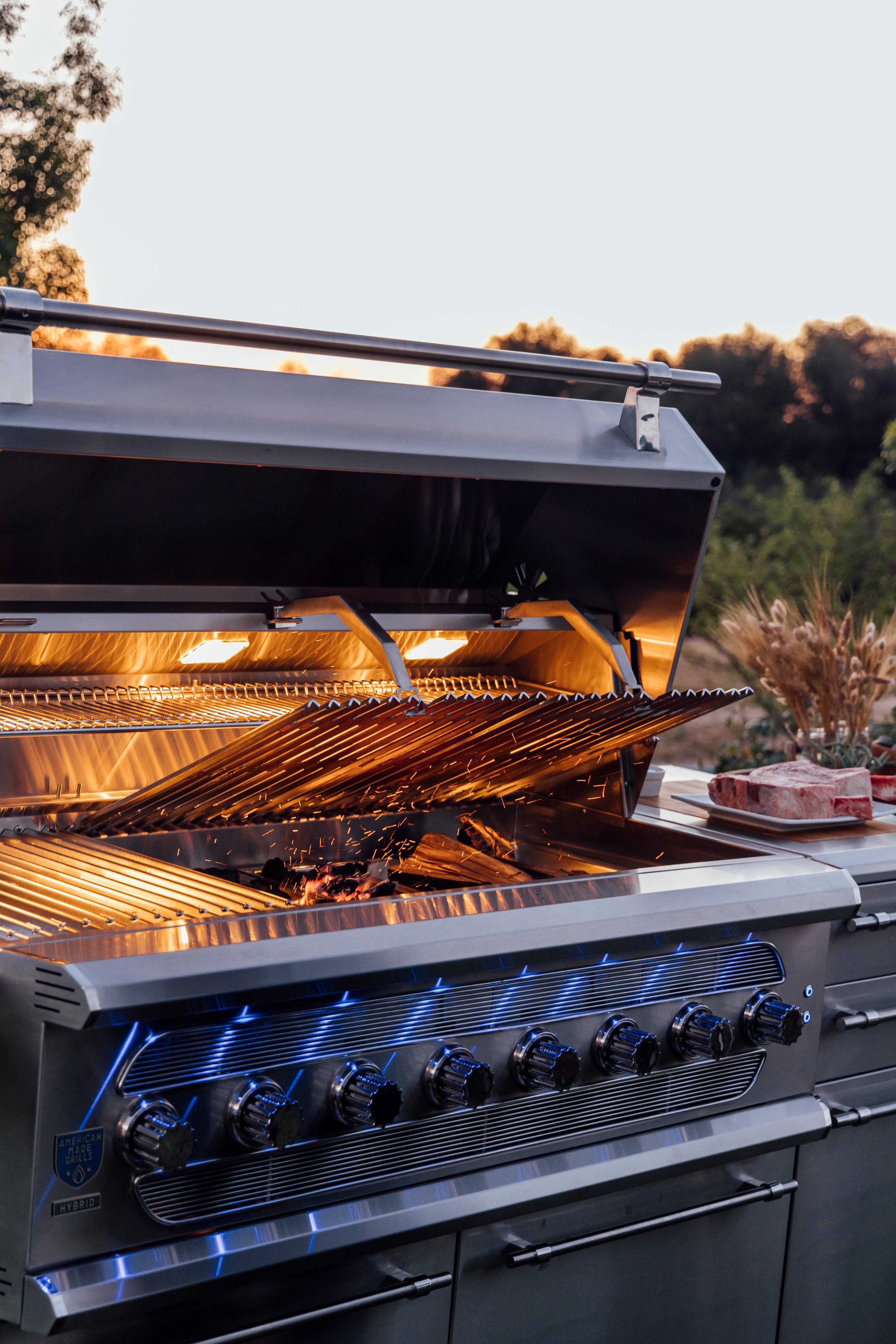 American Made Grills – Muscle 54″ Freestanding Hybrid Outdoor Grill – Premium 5-Fuel System