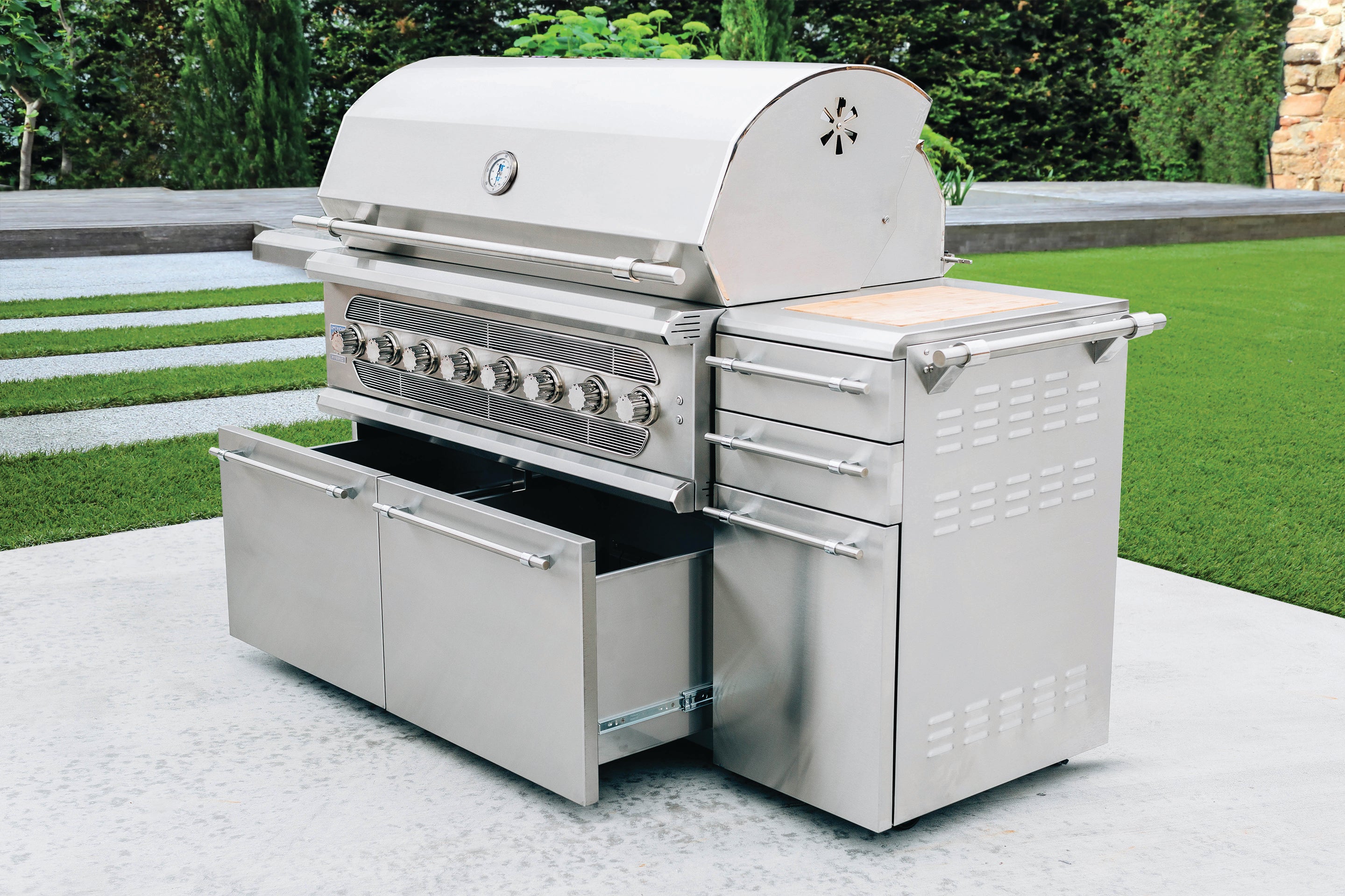 American Made Grills – Muscle 54″ Freestanding Hybrid Outdoor Grill – Premium 5-Fuel System