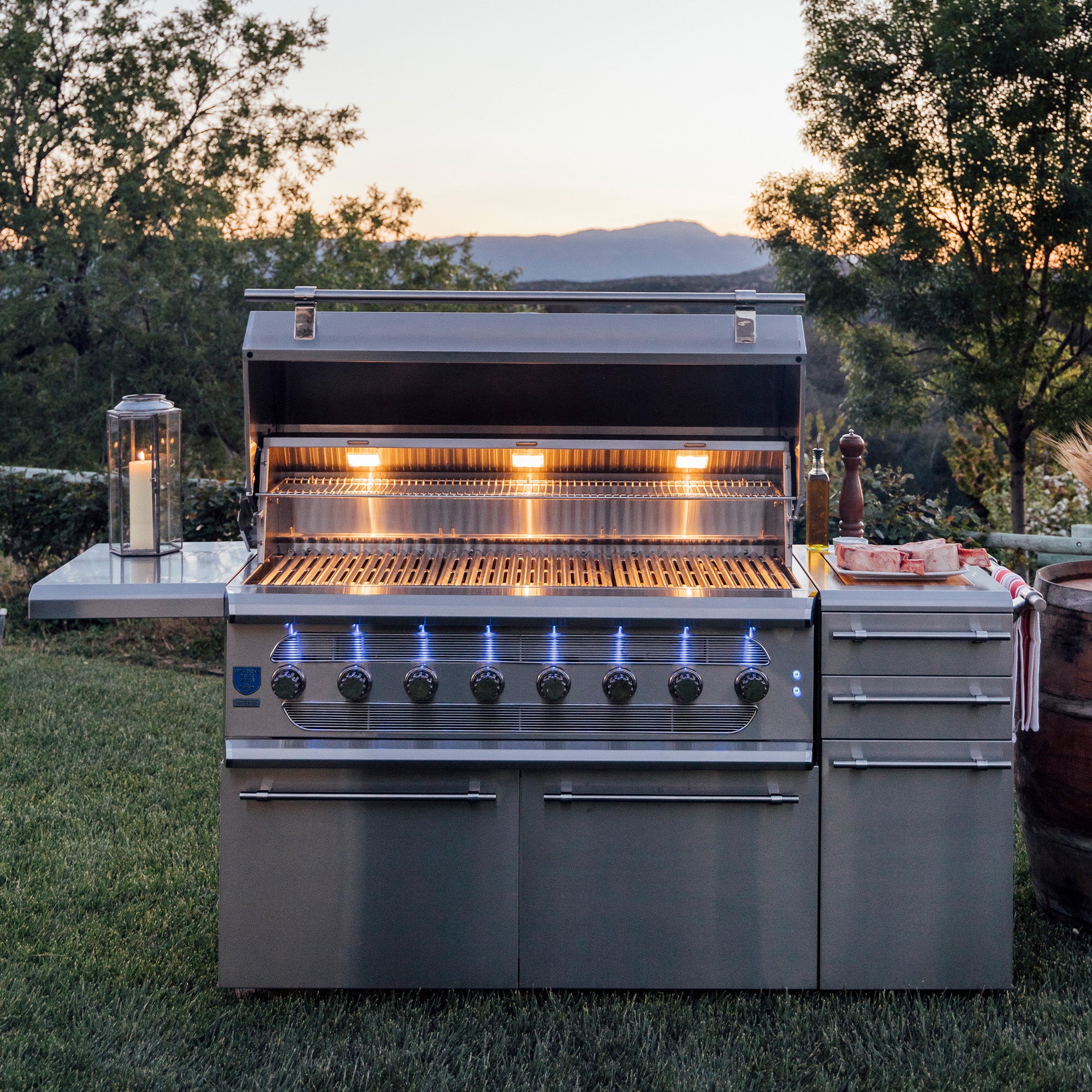 American Made Grills – Muscle 54″ Freestanding Hybrid Outdoor Grill – Premium 5-Fuel System