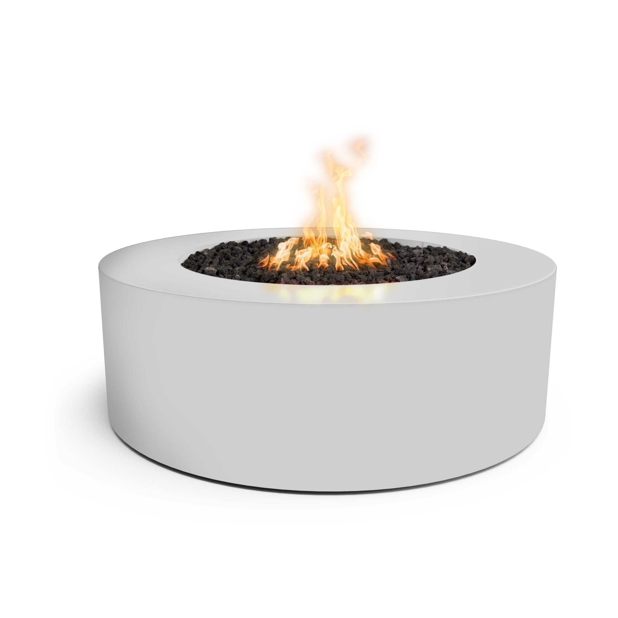Unity Round Outdoor Fire Pit Table – White Powder-Coated Metal – Liquid Propane by The Outdoor Plus