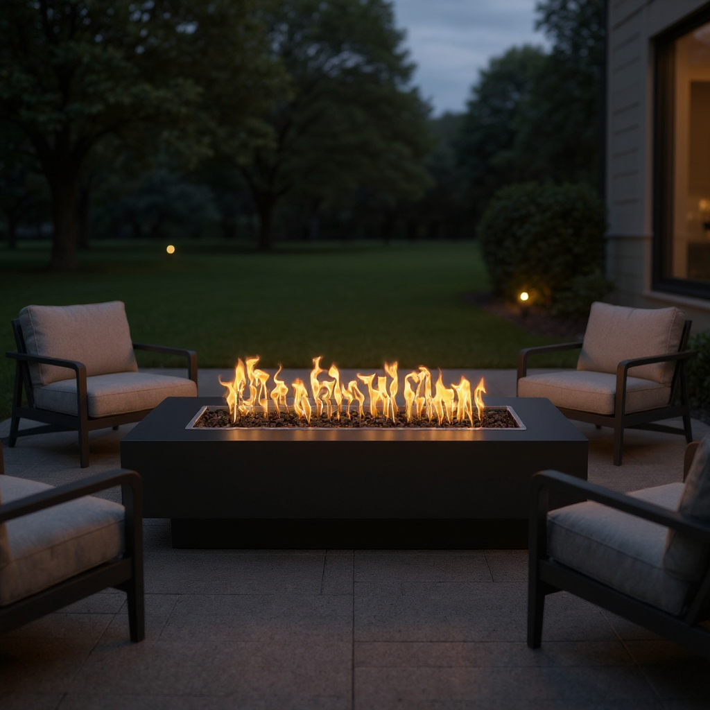Coronado Rectangular Outdoor Fire Pit Table – Black Powder-Coated Metal – Liquid Propane by The Outdoor Plus