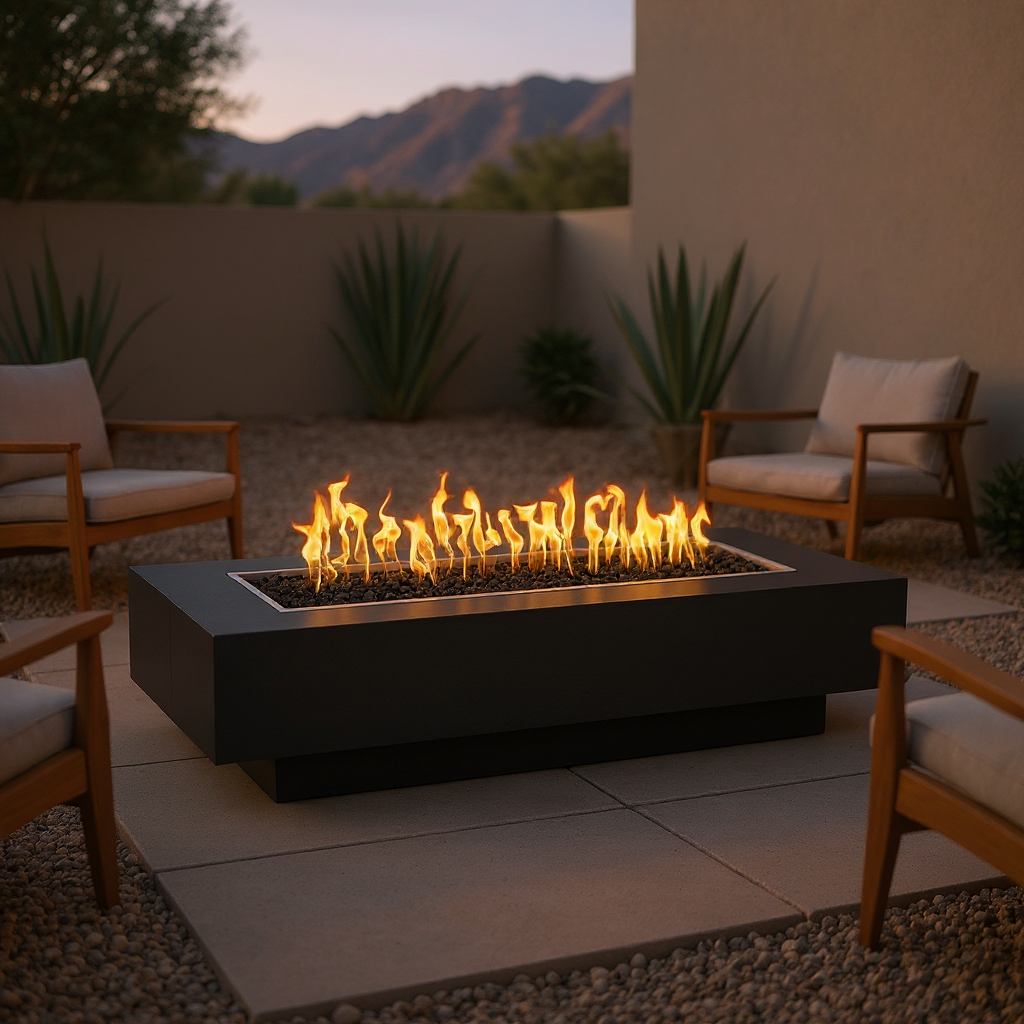 Coronado Rectangular Outdoor Fire Pit Table – Copper Vein Powder-Coated Metal – Liquid Propane by The Outdoor Plus