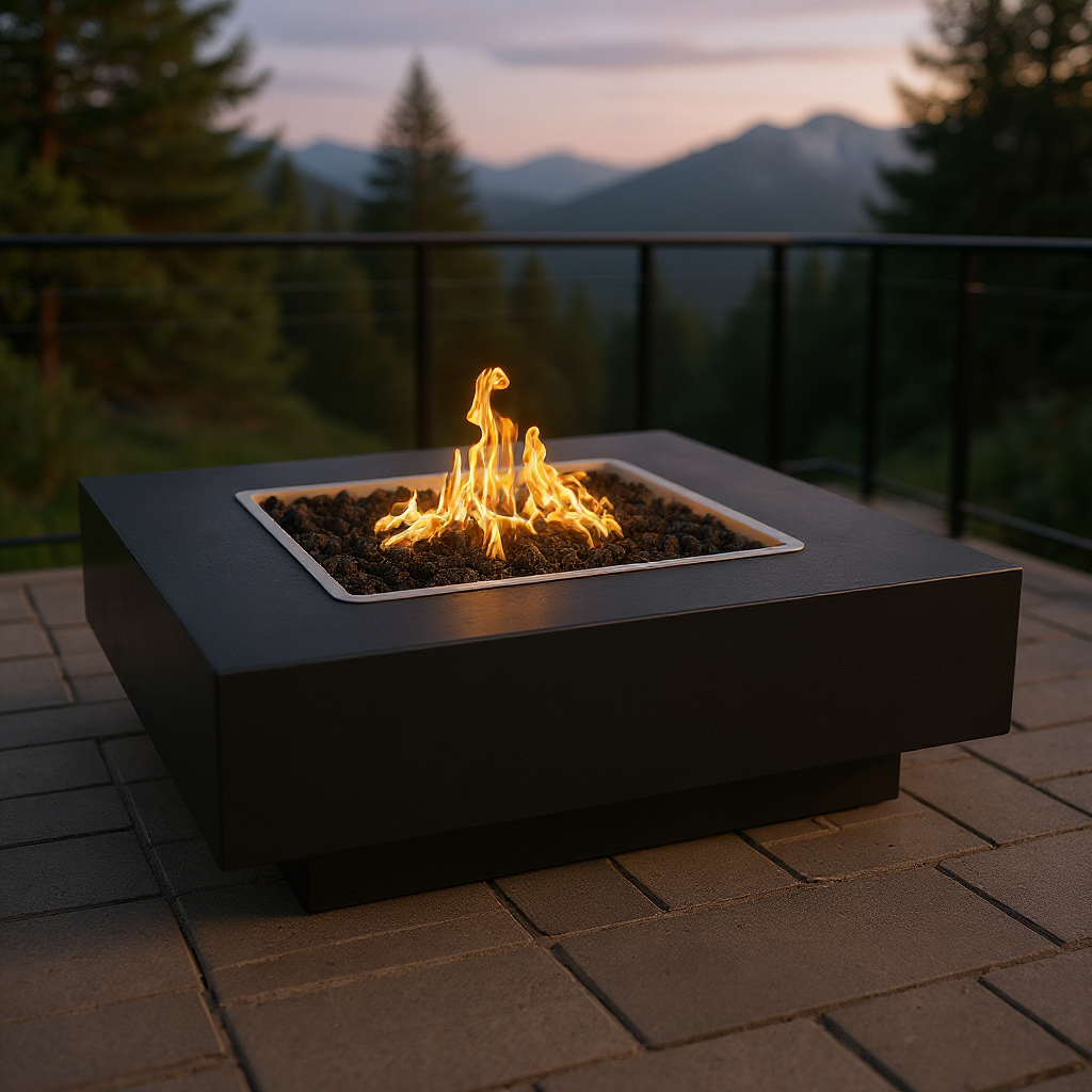 Cabo Square Outdoor Fire Pit Table – Black Powder-Coated Metal – Liquid Propane
