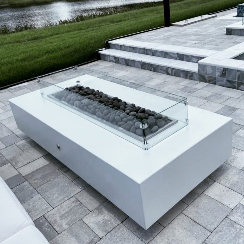Coronado Rectangular Outdoor Fire Pit Table – White Powder-Coated Metal – Liquid Propane by The Outdoor Plus