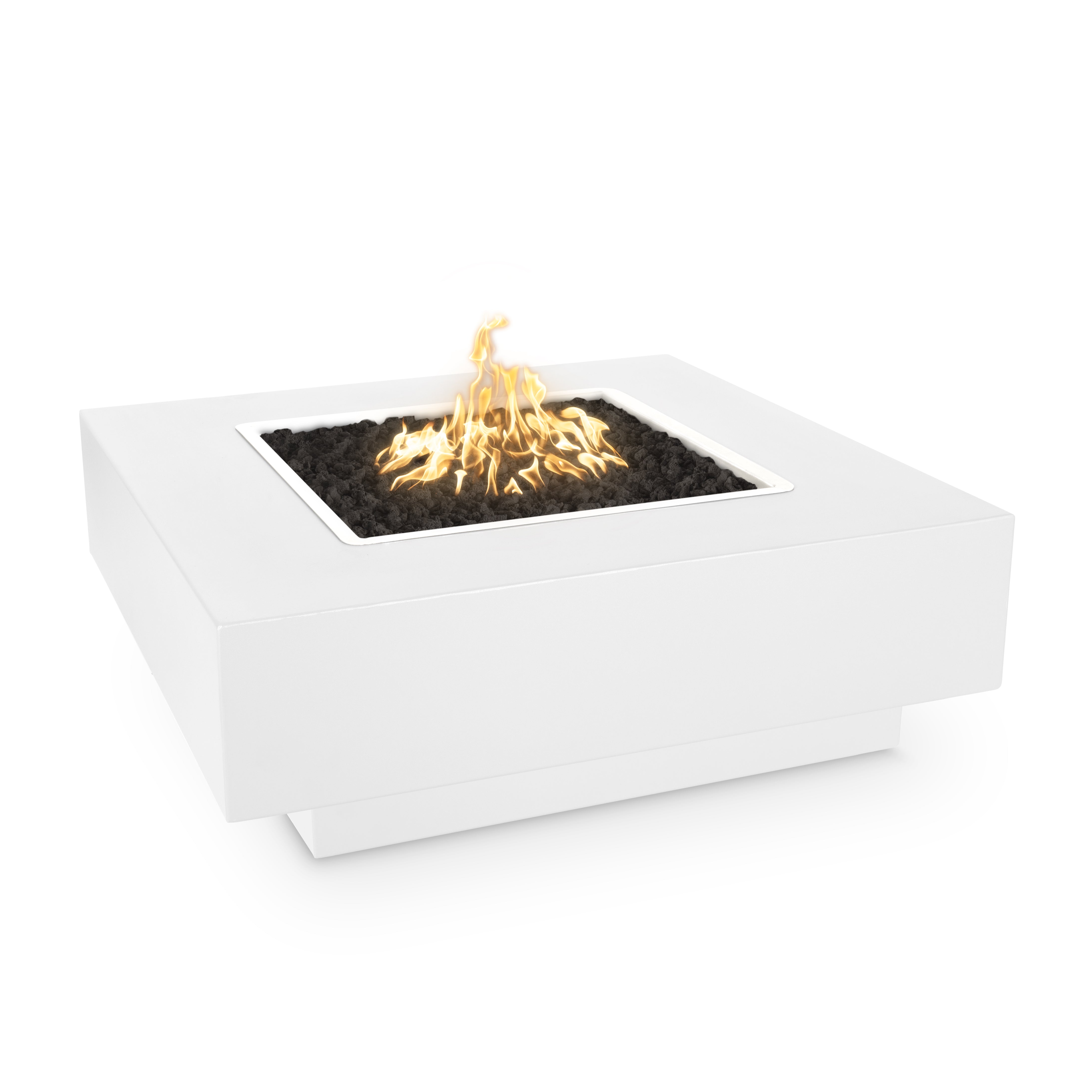 Cabo Square Outdoor Fire Pit Table – White Powder-Coated Metal – Liquid Propane by The Outdoor Plus