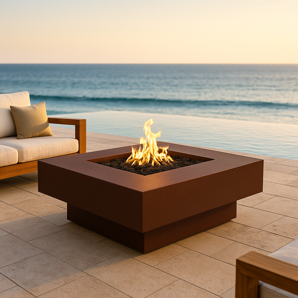 Cabo Square Outdoor Fire Pit Table – Copper Vein Powder-Coated Metal – Liquid Propane by The Outdoor Supply