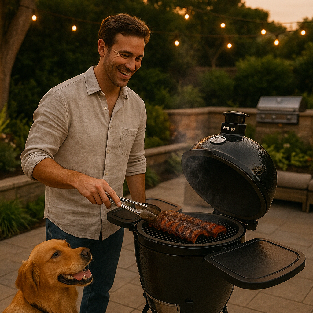 Primo Oval XL 400 All-In-One Ceramic Kamado Grill with Cradle & Side Shelves