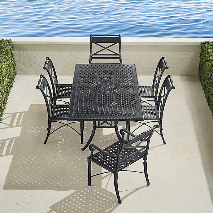 Solmara 7-Piece Cast-Top Rectangular Dining Set in Onyx Aluminum with Side Chairs