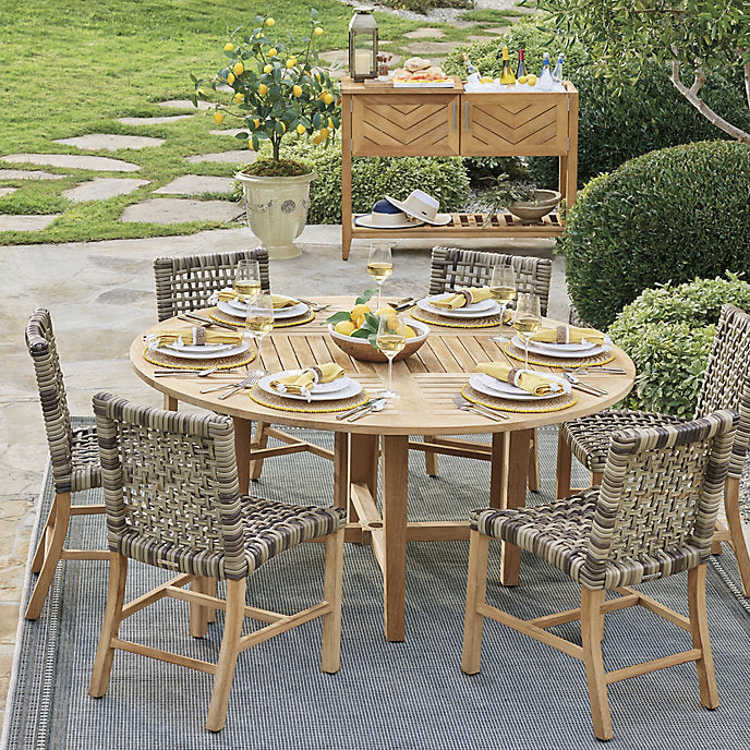 Alora Haven 7-Piece Round Dining Set in Natural Teak & Driftwood Wicker