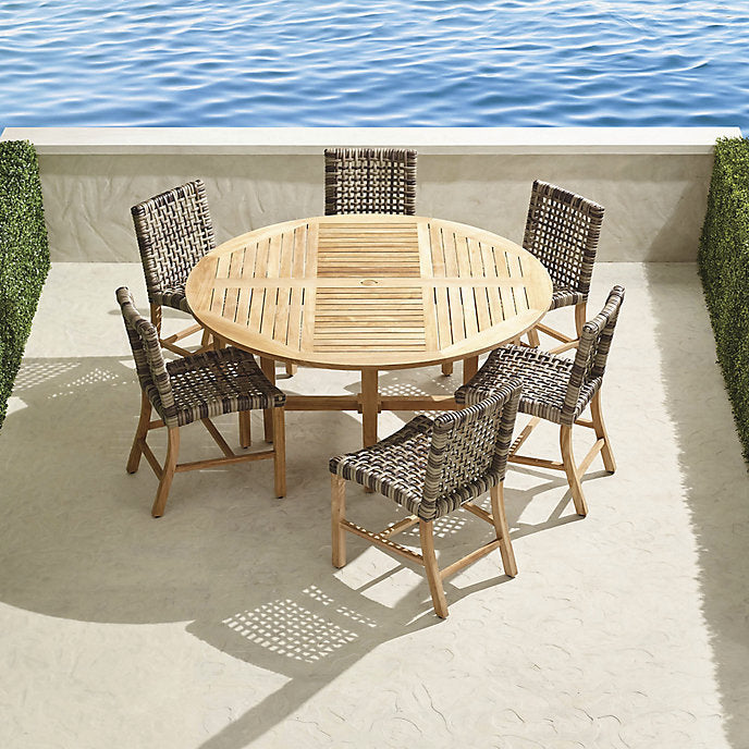 Alora Haven 7-Piece Round Dining Set in Natural Teak & Driftwood Wicker