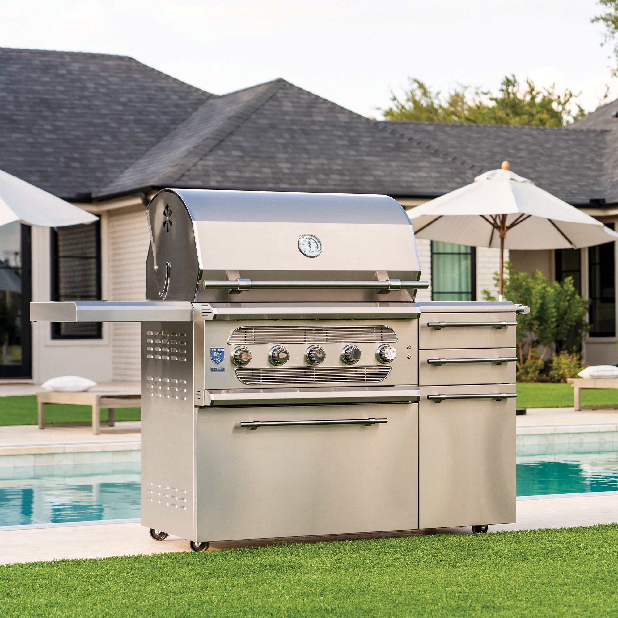 American Made Grills – Muscle 36″ Freestanding Hybrid Outdoor Grill – Premium 5-Fuel System