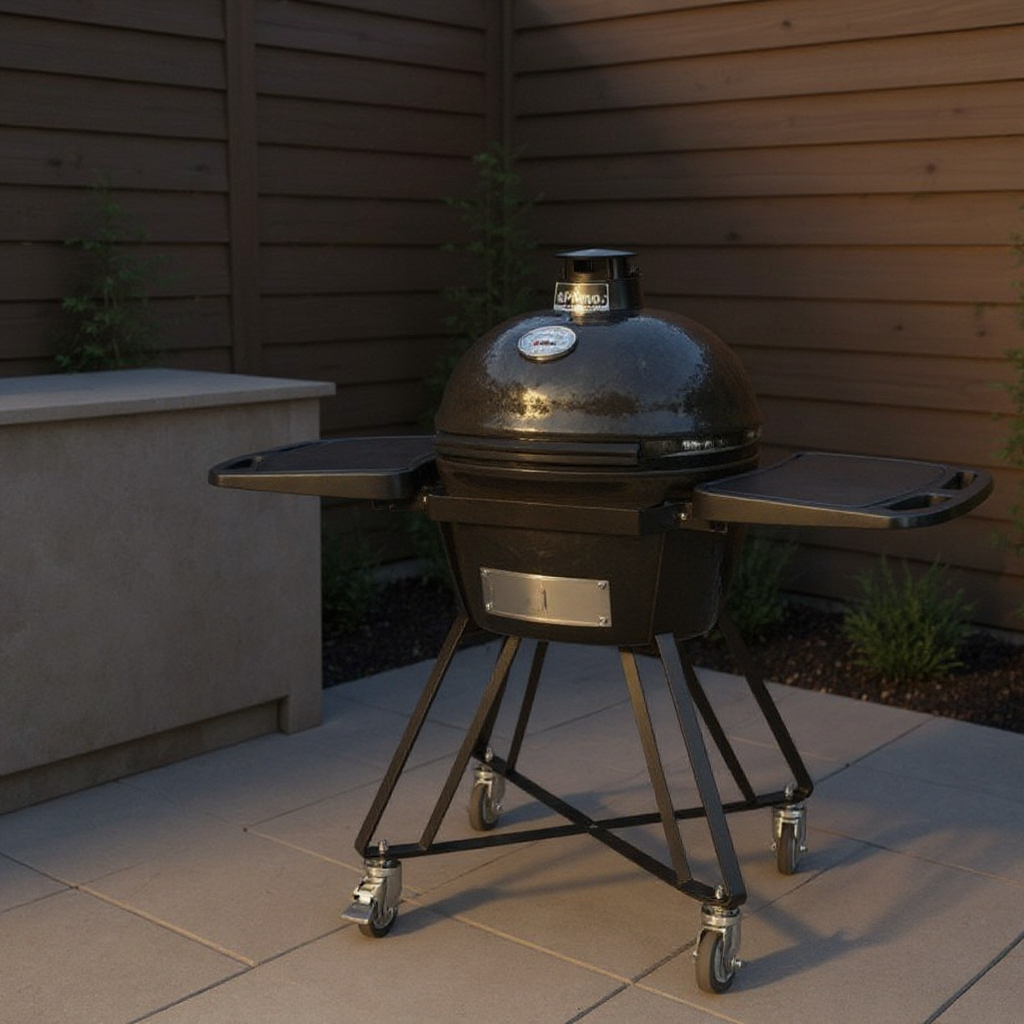 Primo Oval Junior 200 All-In-One Ceramic Kamado Grill with Cradle & Side Shelves
