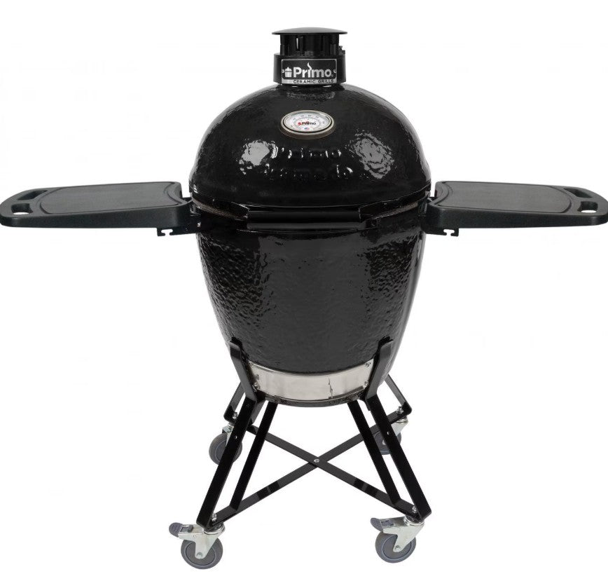 Primo Round All-In-One Ceramic Kamado Grill with Cradle & Side Shelves