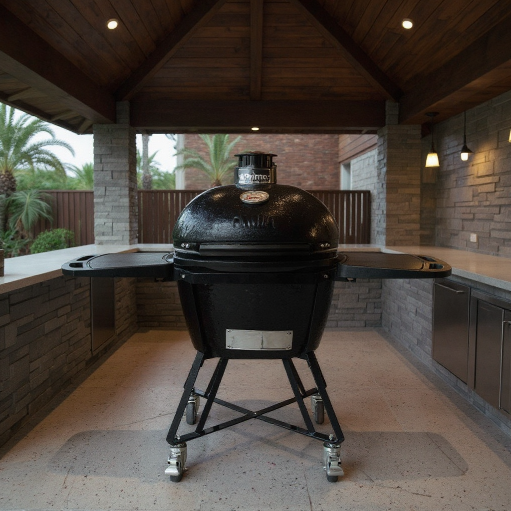 Primo Oval Large 300 All-In-One Ceramic Kamado Grill with Cradle & Side Shelves