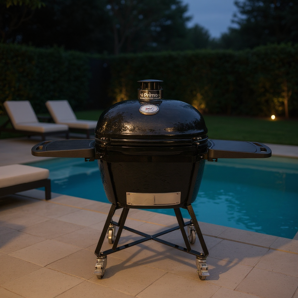 Primo Oval XL 400 All-In-One Ceramic Kamado Grill with Cradle & Side Shelves