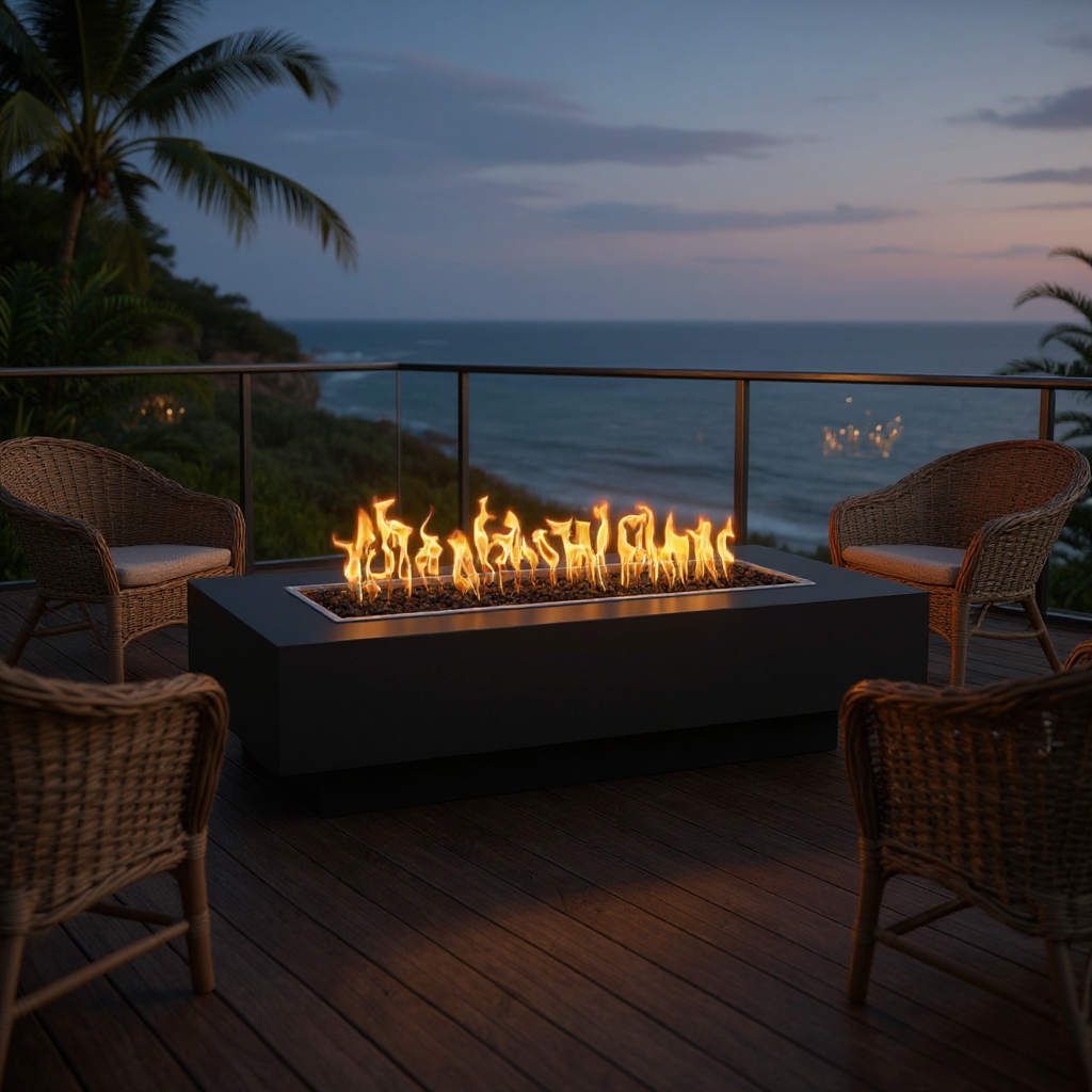 Coronado Rectangular Outdoor Fire Pit Table – Black Powder-Coated Metal – Liquid Propane by The Outdoor Plus